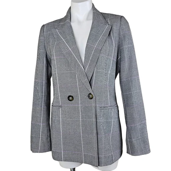 7th Avenue Design New York and Company Plaid Black White Blazer Women's Size 4 - Picture 1 of 16